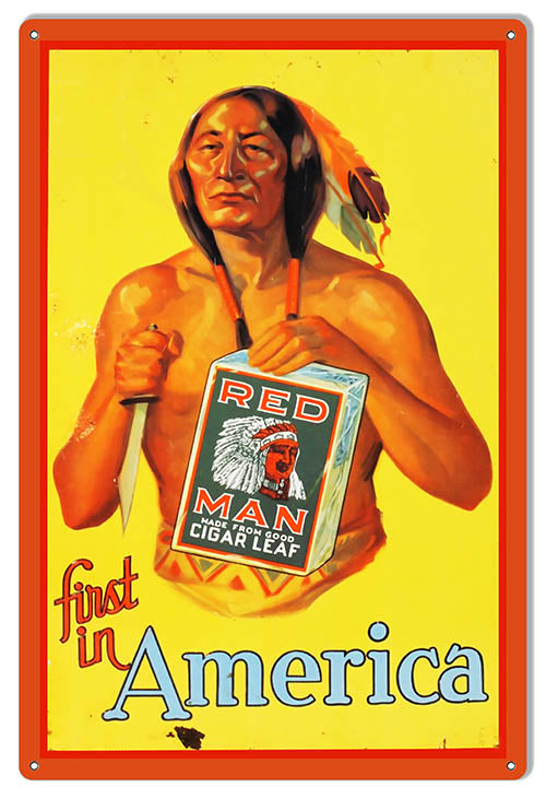 Red Man Cigarette Reproduction Cigar Metal Sign 12x18