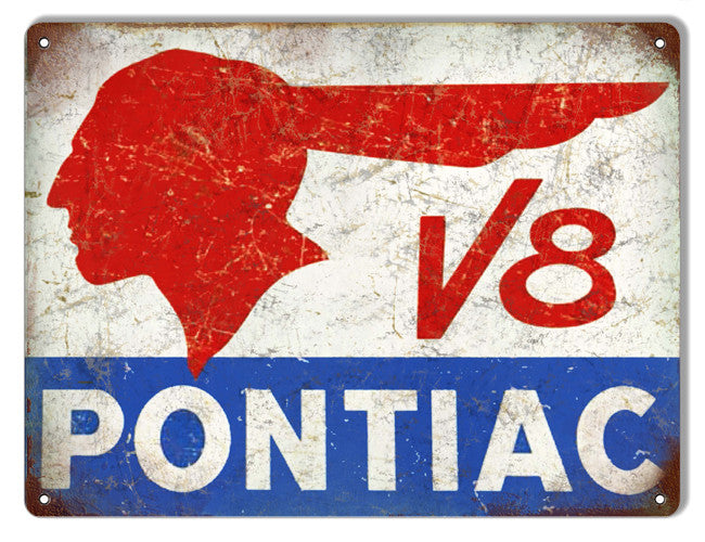 Aged Looking V8 Pontiac Motor Oil Metal Sign 9″x12″