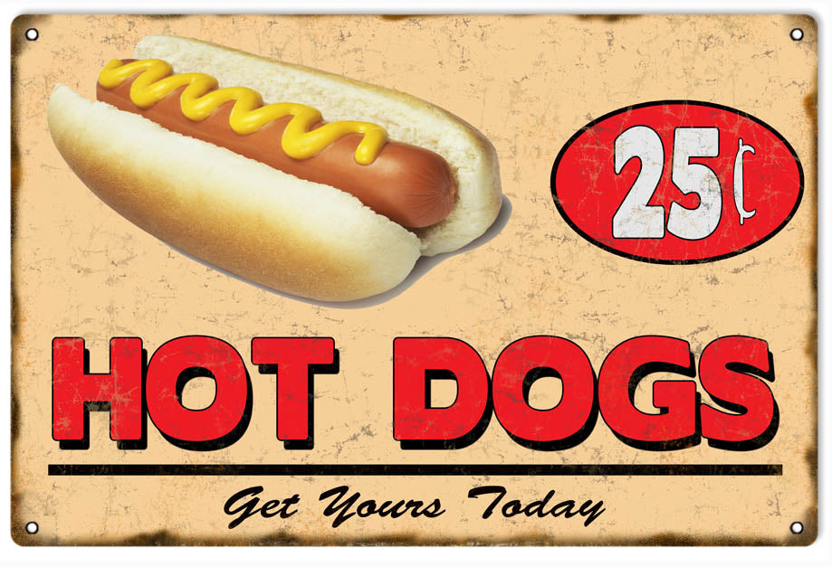 Vintage Hot Dog Bar Reproduction Sign 12x18