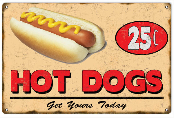 Vintage Hot Dog Bar Reproduction Sign 12x18