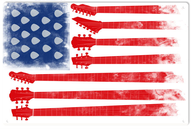 Guitar U.S.A. Flag Music Sign 12x18