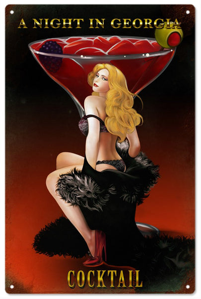 A Night In Georgia Cocktail Pin Up Girl Sign Garage Art
