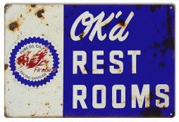 AGED LOOKING FIREBIRD OKD RESTROOMS SIGN