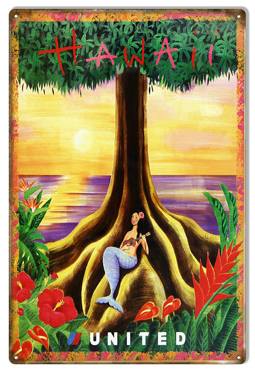 Hawaii United Airlines Reproduction Nostalgic Metal Sign 12x18