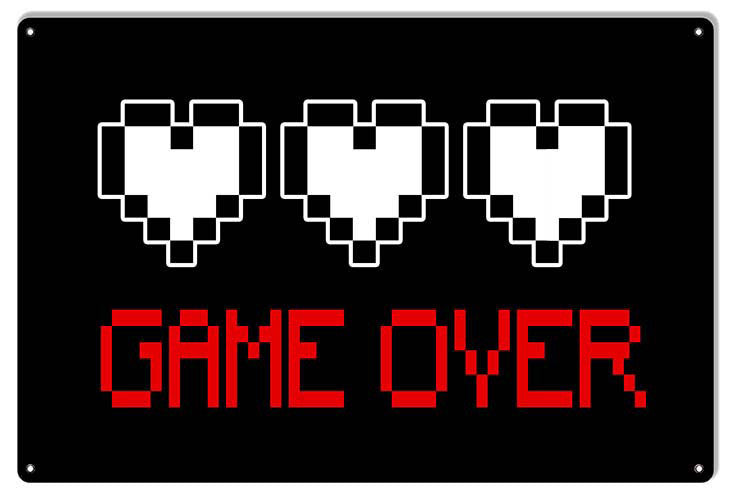 Game Over Video Game Reproduction Metal Sign 12″x18″