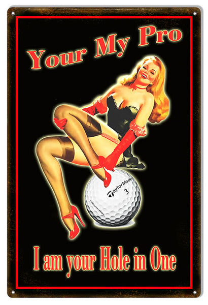 Golf Hole In One Pin Up Girl Reproduction Sign 12″x18″