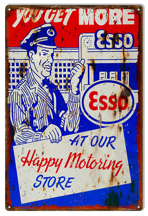 Distressed ESSO You Get More Motor Oil Reproduction Sign 12″x18″
