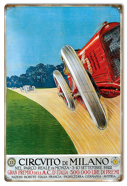 Circvito Di Milano 1922 Motor Speedway Reproduction Sign 12″x18″