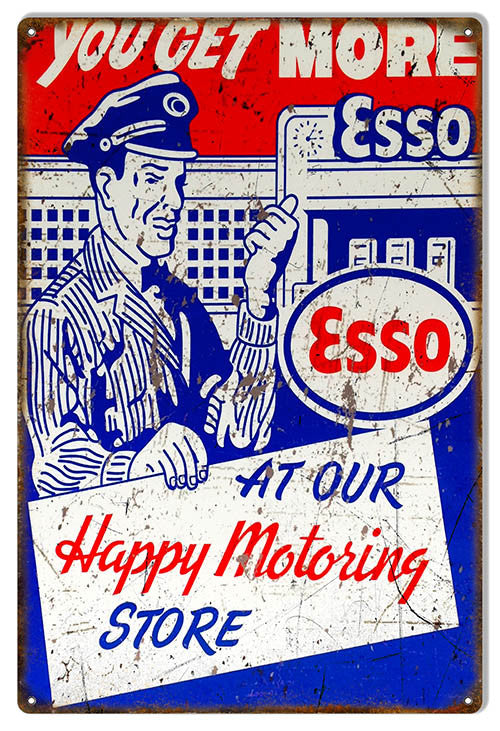 Distressed ESSO Happy MotoringMotor Oil Reproduction Sign 12″x18″