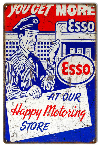 Distressed ESSO Happy MotoringMotor Oil Reproduction Sign 12″x18″