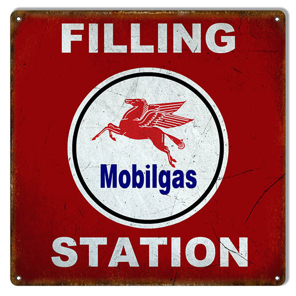 Aged Looking Filling Station Mobilgas Reproduction Sign 12″x12″