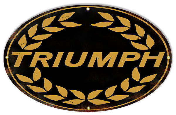 Aged Looking Black Triumph Motorcycle Reproduction Sign 15″x24″ Oval