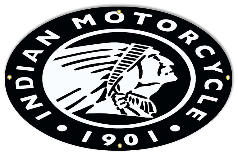 Black Indian 1901 Motorcycle Reproduction Sign 15″x24″ Oval
