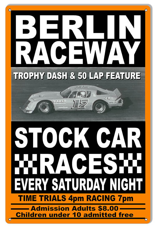 Berlin Raceway Motor Speedway Reproduction Sign 12″x18″