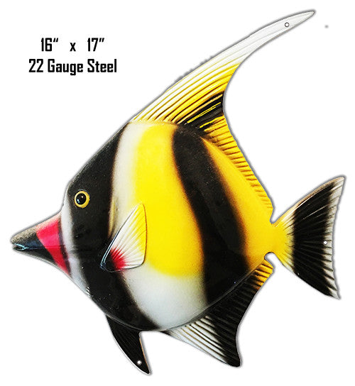 Black Red Tip Nose Tropical Fish Laser Cut Out Metal Sign 16″x17″