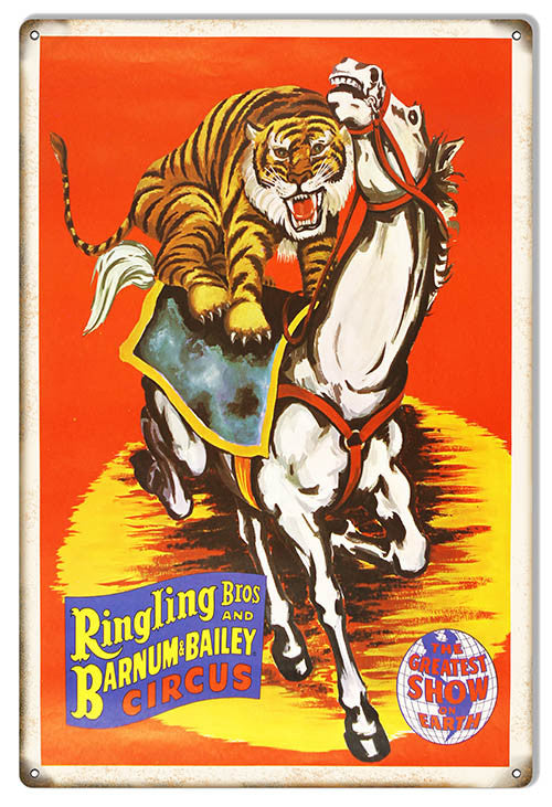 Reproduction Barnum Bailey Tiger Horse Circus Metal Sign 12″x18″