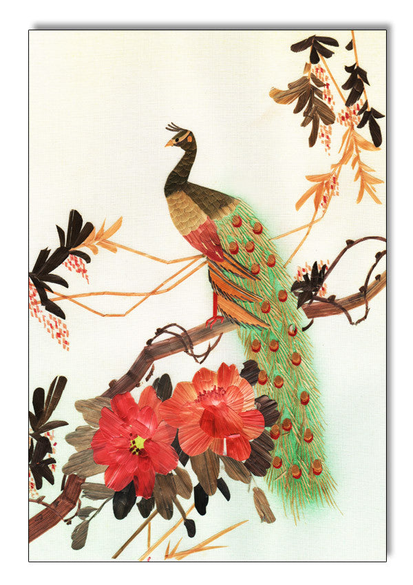 Green Peacock Reproduction 1920s Silk Art Metal Sign 12″x18″