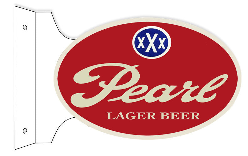 Pearl Lager Double Sided Flange Oval Reproduction Metal Sign 12″x18″