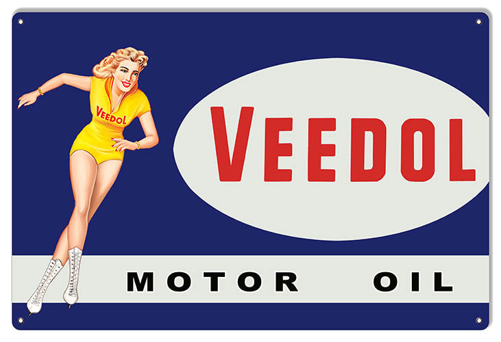 Large Veedol Pin Up Girl Reproduction Motor Oil Metal Sign 16″x24″