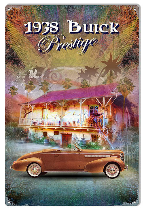 1938 Buick Prestige By Artist Phil Hamilton Reproduction Metal Sign 12″x18″