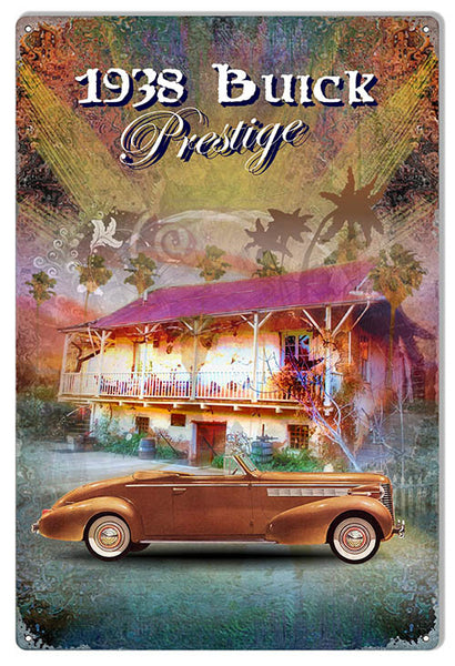 1938 Buick Prestige By Artist Phil Hamilton Reproduction Metal  Sign 12″x18″