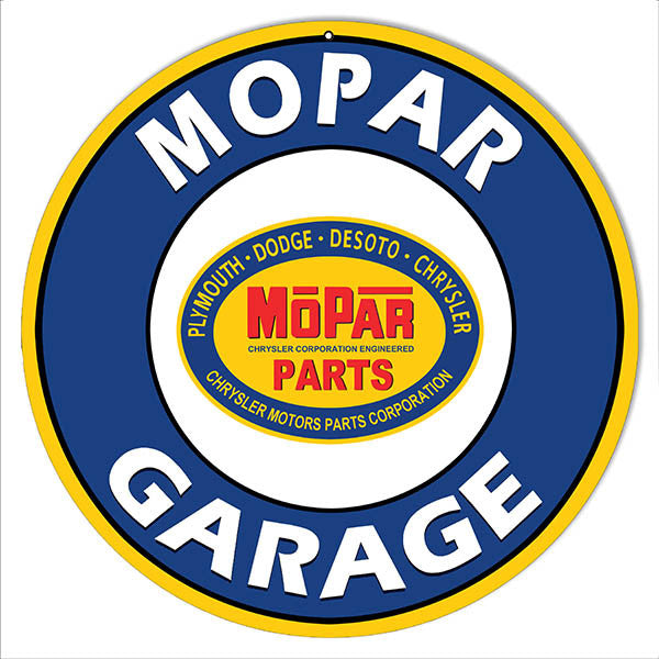 Mopar Garage Parts Reproduction Motor Oil Metal Sign 14″ Round