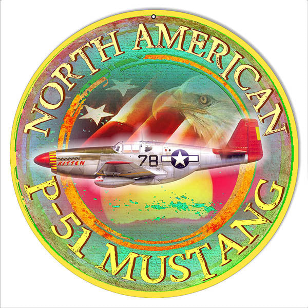American P-51 Mustang Reproduction Metal Sign By Artist Phil Hamilton 14″x14″