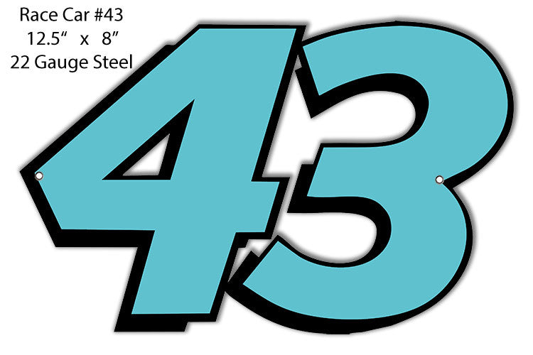 43 Race Car Laser Cut Out Reproduction Metal  Sign 8″x12.5″