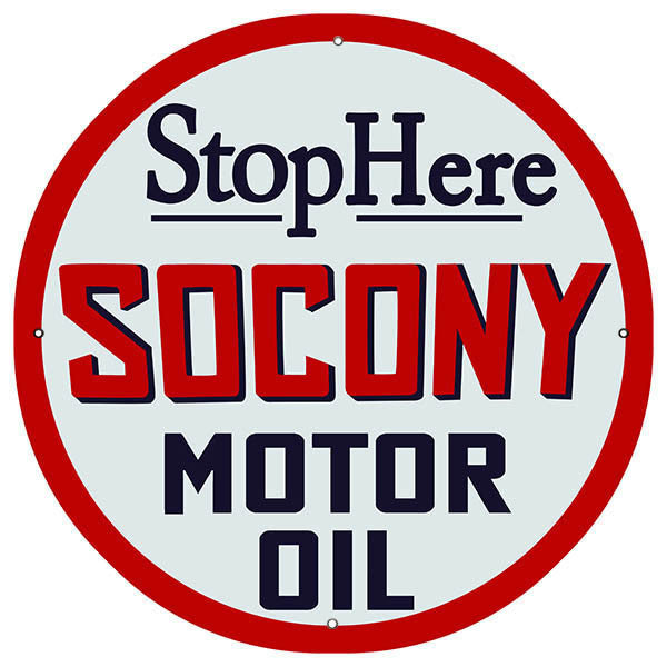 Stop Here Socony Reproduction Motor Oil Metal Sign