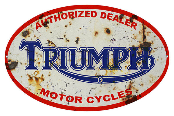 Aged Triumph Dealer Oval Reproduction Metal Sign 11″x18″