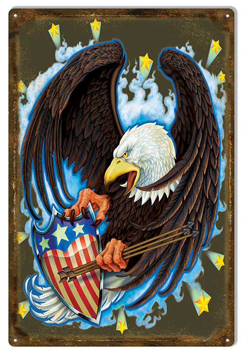 Eagle With Heart Shield Sign By Artist Bernard Oliver 12″x18″