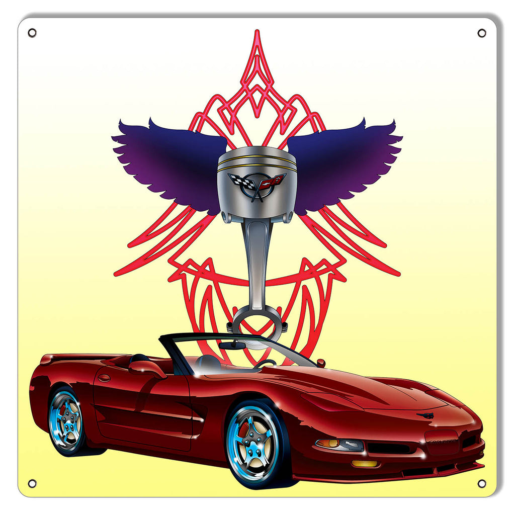 Corvette By Artist Bernard Oliver Garage Shop Sign 12"x12"