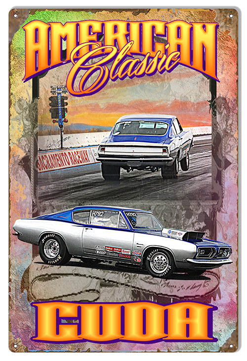 Cuda Sacramento Raceway Sign By Artist Phil Hamilton 12″x18″