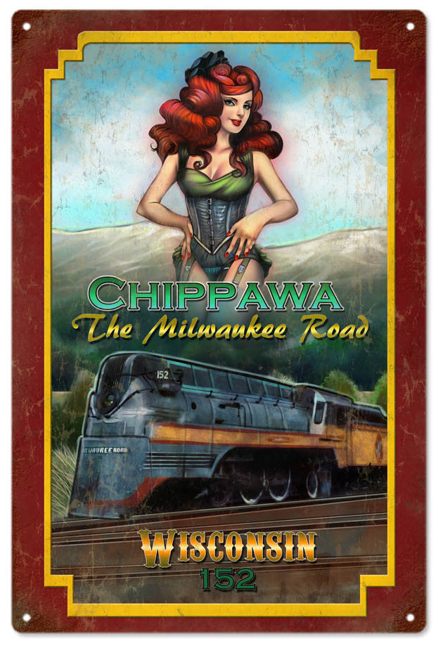 CHIPPAWA MILWAUKEE ROAD PIN UP GIRL RAILROAD SIGN