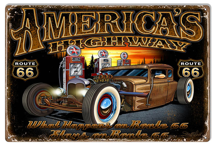 Route 66 Americas Highway Garage Shop Sign By Steve McDonald 12"x18"