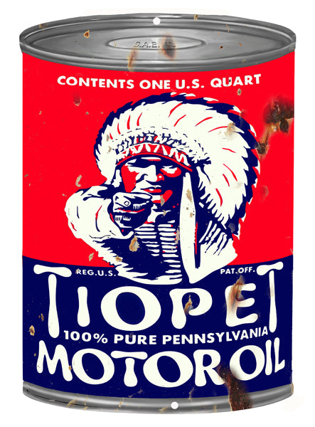 Tiopet Motor Oil Reproduction Can Cut Out Gas Station Sign 71/4"x101/2"