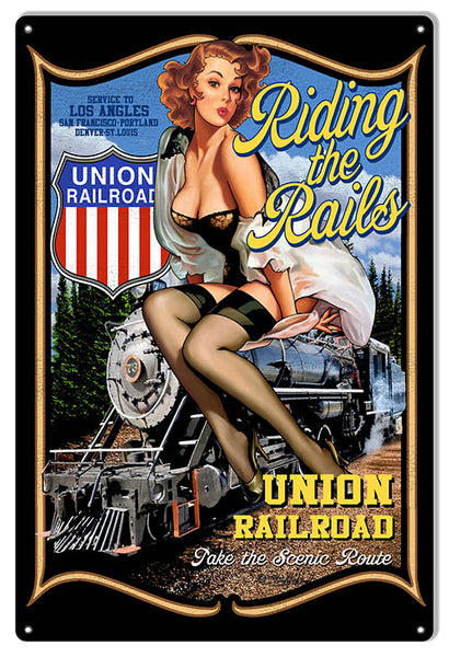 Pin Up Girl Reproduction Union Railroad Sign 12″x18″