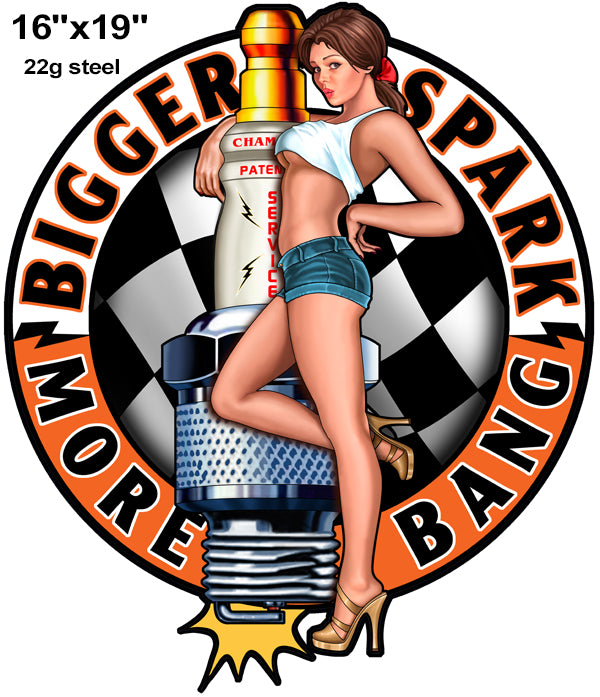 Champion Spark Plug Pin Up Girl Cut Out Sign By Steve McDonald 16x19
