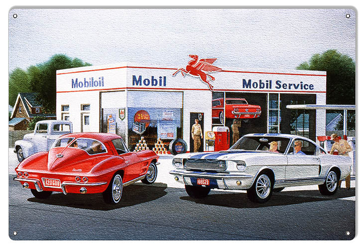 Mobil Pegasus Gas Station Reproduction Sign By Jack Schmitt 12x18