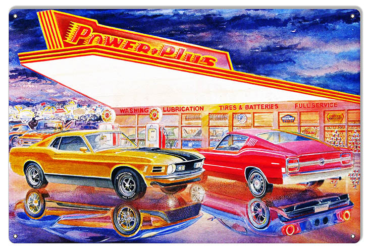 Power Plus Gas Station Reproduction Garage Sign By Jack Schmitt 12x18