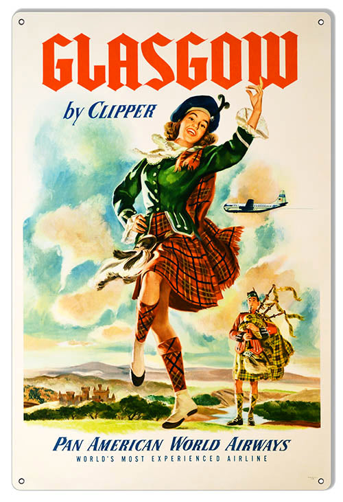 Pan American Airline Glasgow Reproduction Nostalgic Metal Sign 12x18