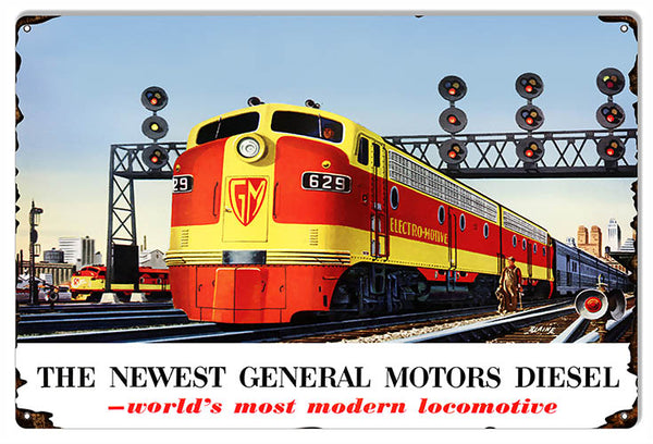 General Motors Diesel Reproduction Railroad Locomotive Metal Sign16x24