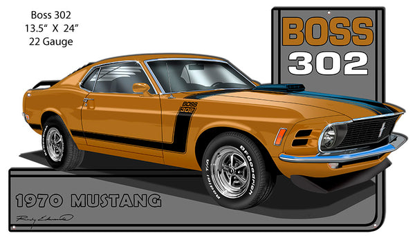 Mustang 1970 Series Gold Cut Out Metal Sign By Rudy Edwards 13.5x24