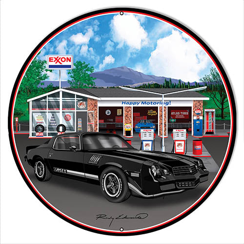 Z28 Corvette Black Metal Sign By Rudy Edwards 30x30 Round