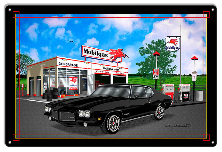 Mobil Gas GTO Black Garage Art Metal Sign By Rudy Edwards 16x24