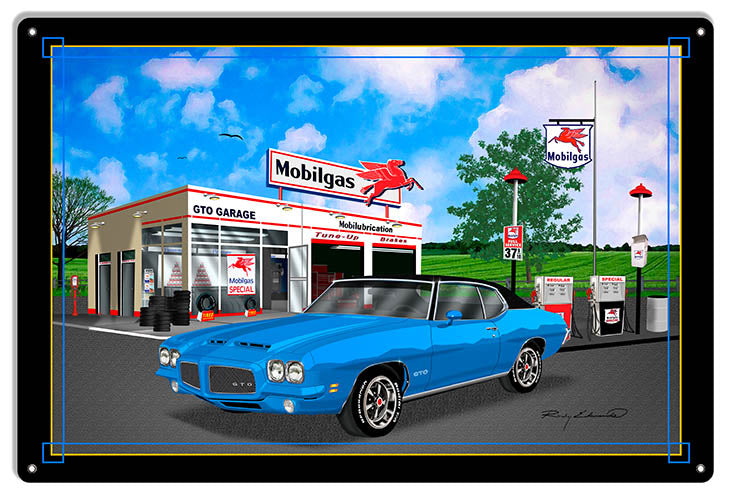 Mobil Gas GTO Blue Garage Art Metal Sign By Rudy Edwards 18x30