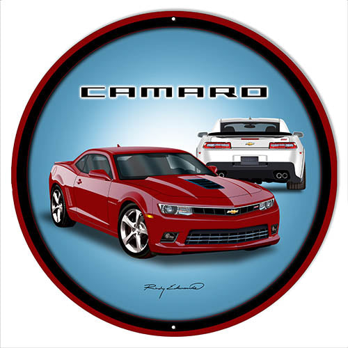 Camaro Hot Rod Dark Red Metal Sign By Rudy Edwards 24x24 Round