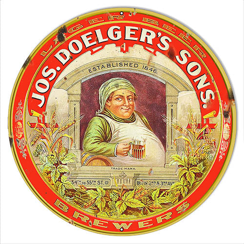 Jos Doeglers Sons Beer Reproduction Bar Metal Sign 14x14 Round
