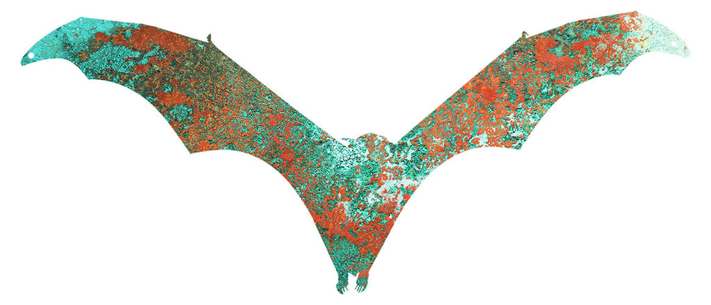 Bat Laser Cut Out Faux Patina Wall Decor Metal Sign 8.1x19.2
