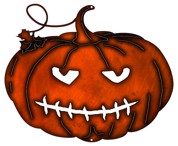 Jack O Lantern Cut Out Fax Copper Finish Metal Sign 17.2x14.1